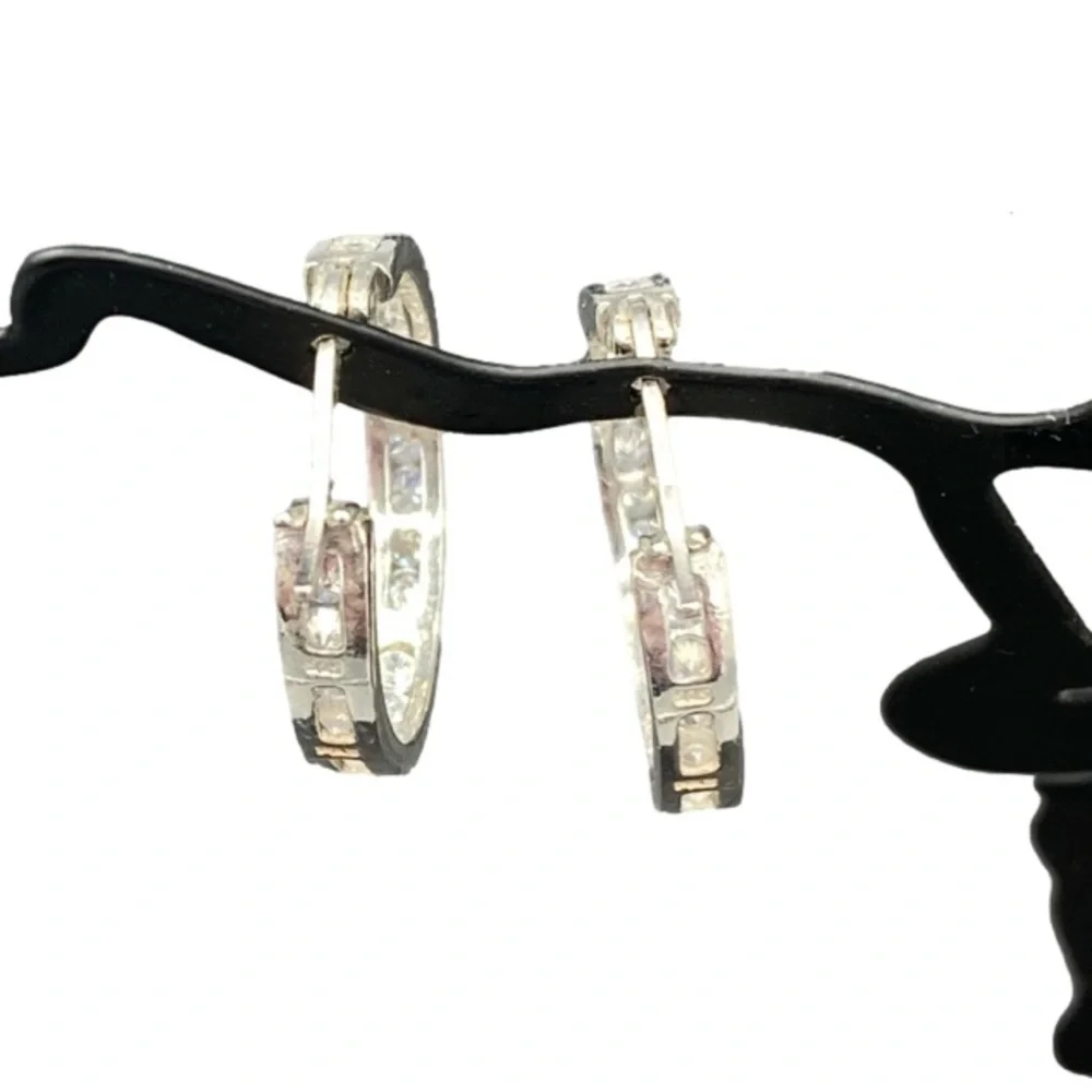 STERLING silver cubic zirconia pierced hoop earrings - Picture 5 of 7